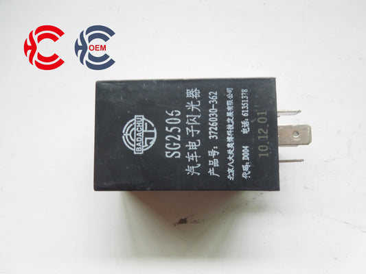OEM: 3726030-362 SG2506Material: ABS Color: black redOrigin: Made in ChinaWeight: 50gPacking List: 1* Flash Relay More ServiceWe can provide OEM Manufacturing serviceWe can Be your one-step solution for Auto PartsWe can provide technical scheme for you Feel Free to Contact Us, We will get back to you as soon as possible.