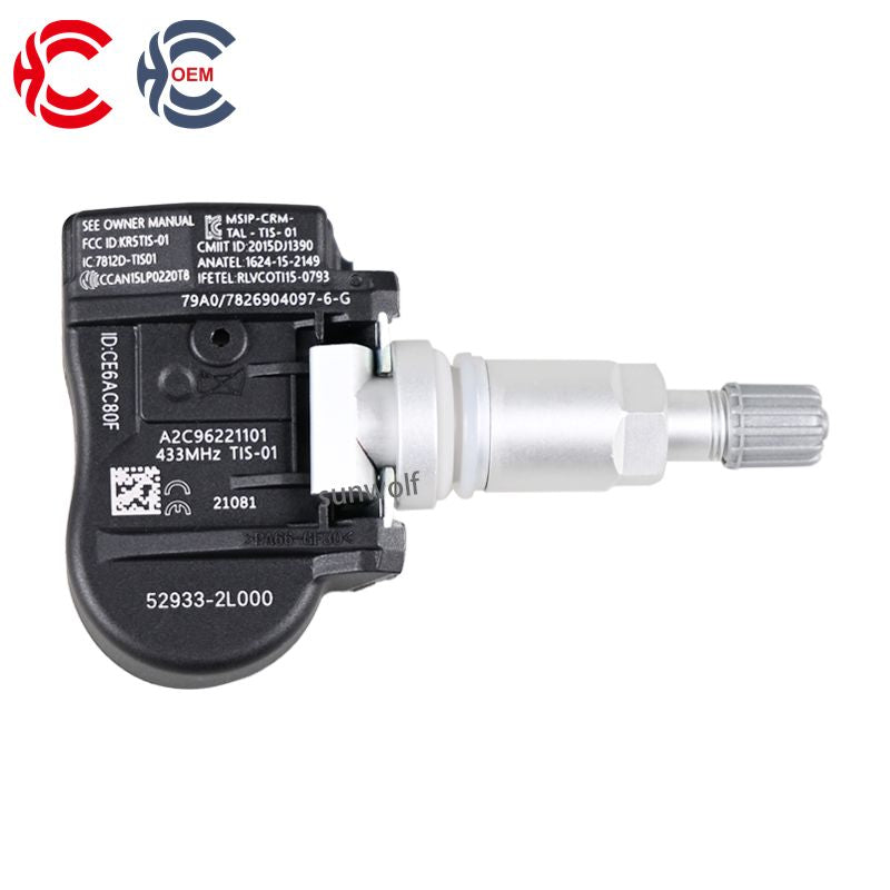 OEM: 52933-2L000Material: ABS MetalColor: Black SilverOrigin: Made in ChinaWeight: 200gPacking List: 1* Tire Pressure Monitoring System TPMS Sensor More ServiceWe can provide OEM Manufacturing serviceWe can Be your one-step solution for Auto PartsWe can provide technical scheme for you Feel Free to Contact Us, We will get back to you as soon as possible.